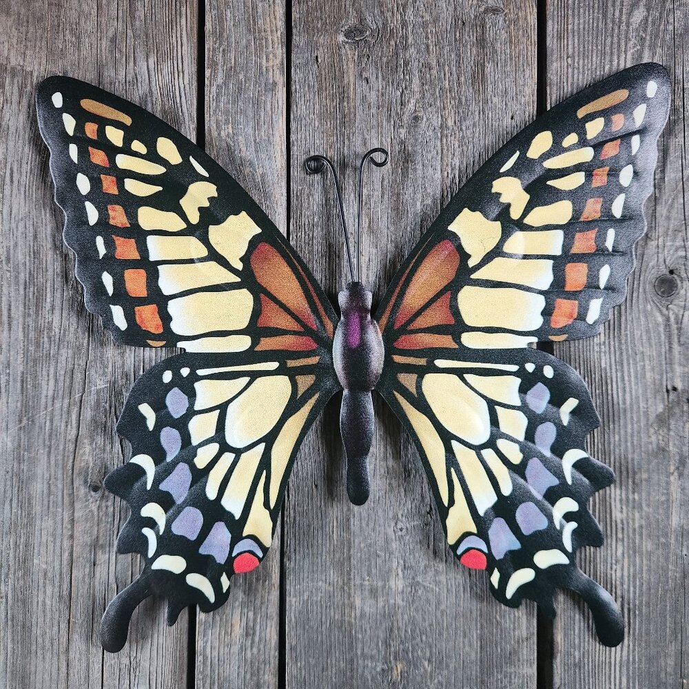 Tan/Yellow Swallowtail Metal Butterfly, Dim: 14" L x 12.5" H